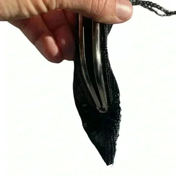 The Limited black beaded chain clutch wristlet satin lining gently used - Picture 5 of 8